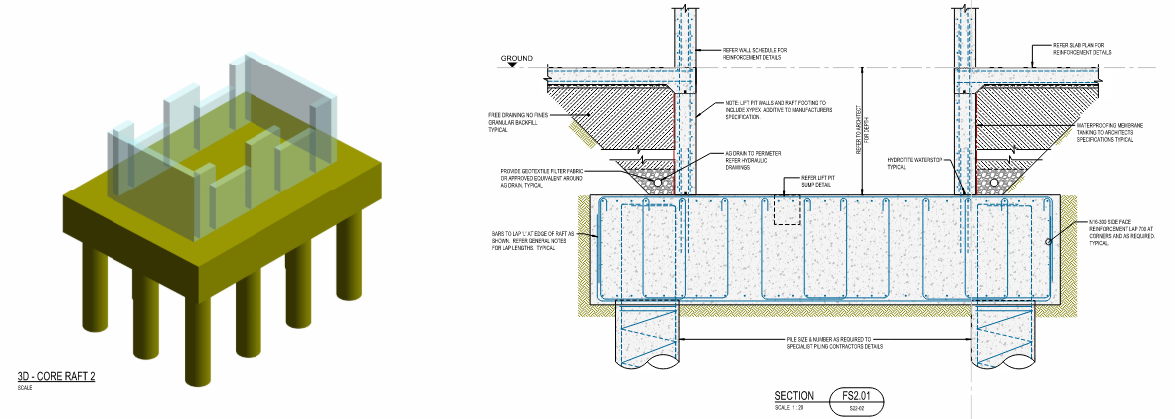 Opal Aged Care core raft model and foundation section detail