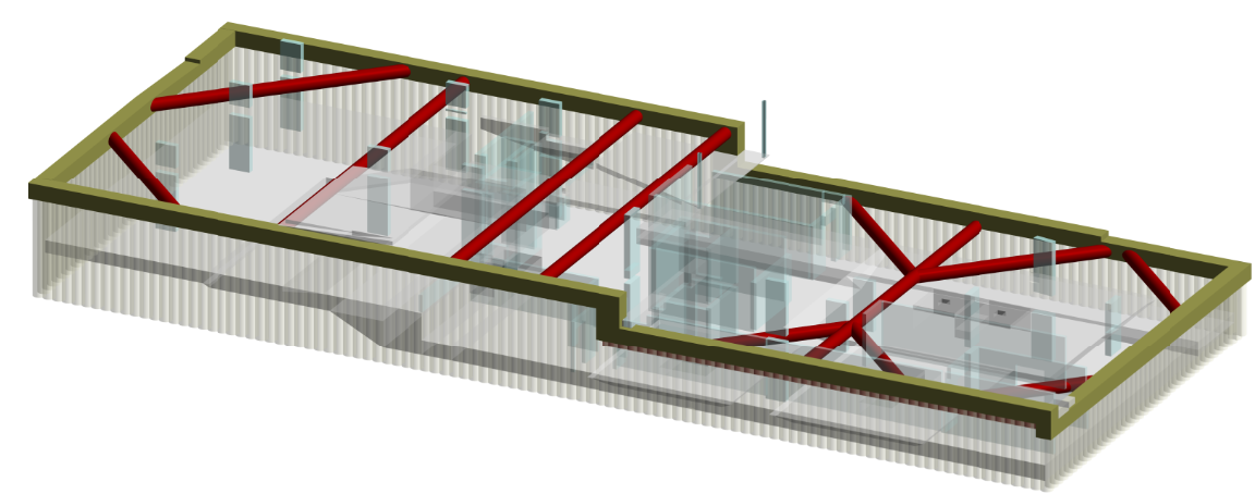 Revit structural model showing the roof framing and bracing arrangement