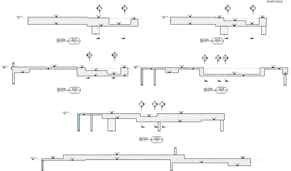 Structural sections through the 71 The Strand podium and basement slabs