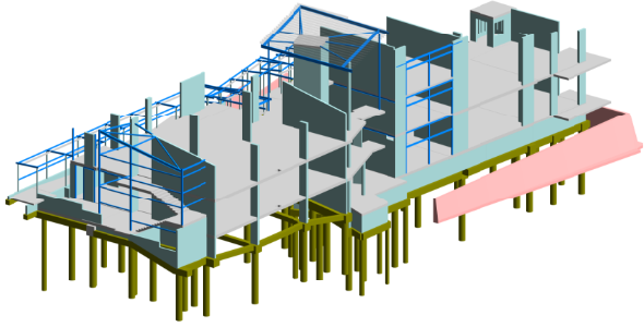 Toowong State School structural model showing framing and piled foundations
